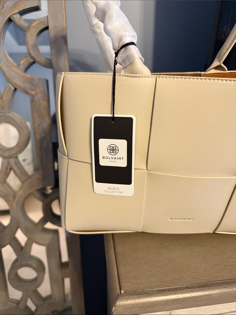 Bolvaint Paris Cream Woven Leather Tote - Picture 5 of 5